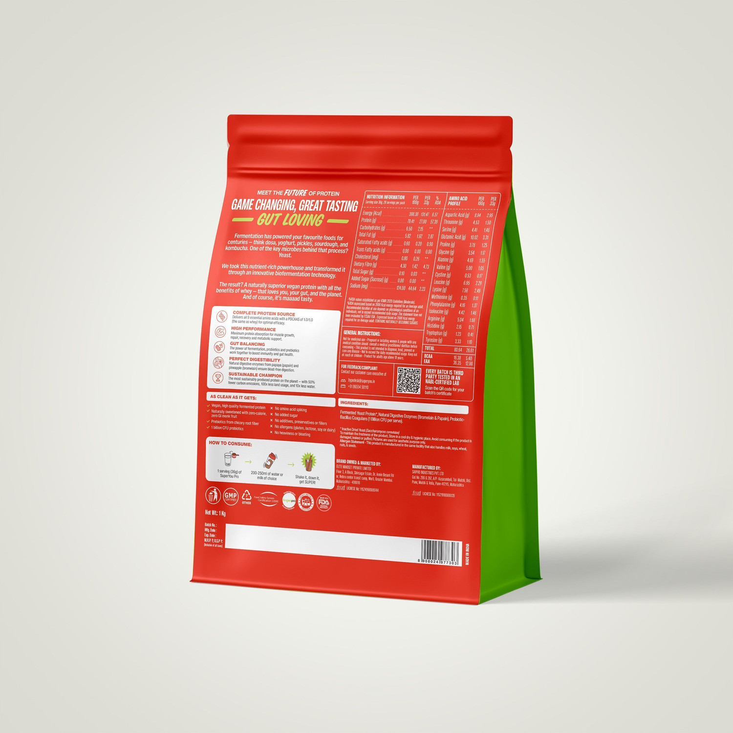 Image of SUPERYOU Pro Fermented Yeast Protein|26g Protein|Unflavoured 1kg Plant-Based Protein (1 kg, Unflavoured)