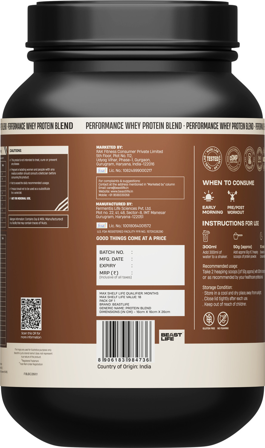 Image of BeastLife Performance Whey Protein Blend | 34g Protein | 5.7g BCAA | Muscle Growth Whey Protein