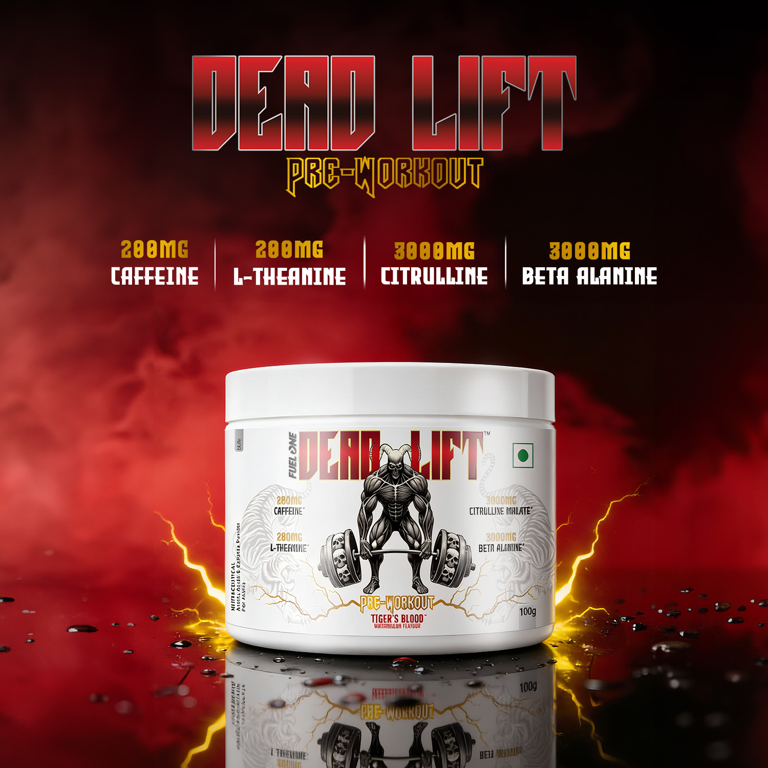 Image of FUELONE Dead-Lift Pre Workout | 200mg Caffeine, 200mg L-Theanine Pre Workout