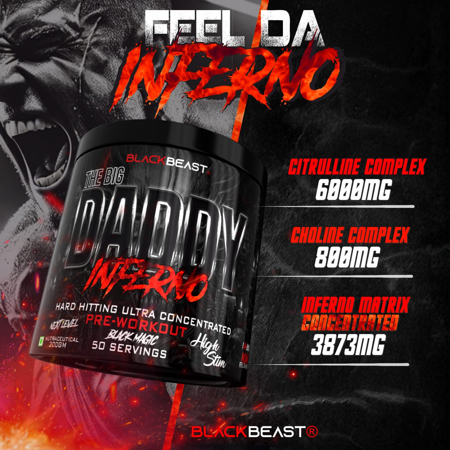Image of Black Beast The Big Daddy Inferno Next Level Preworkout 50 servings 6000mg Citrulline blend Pre Workout