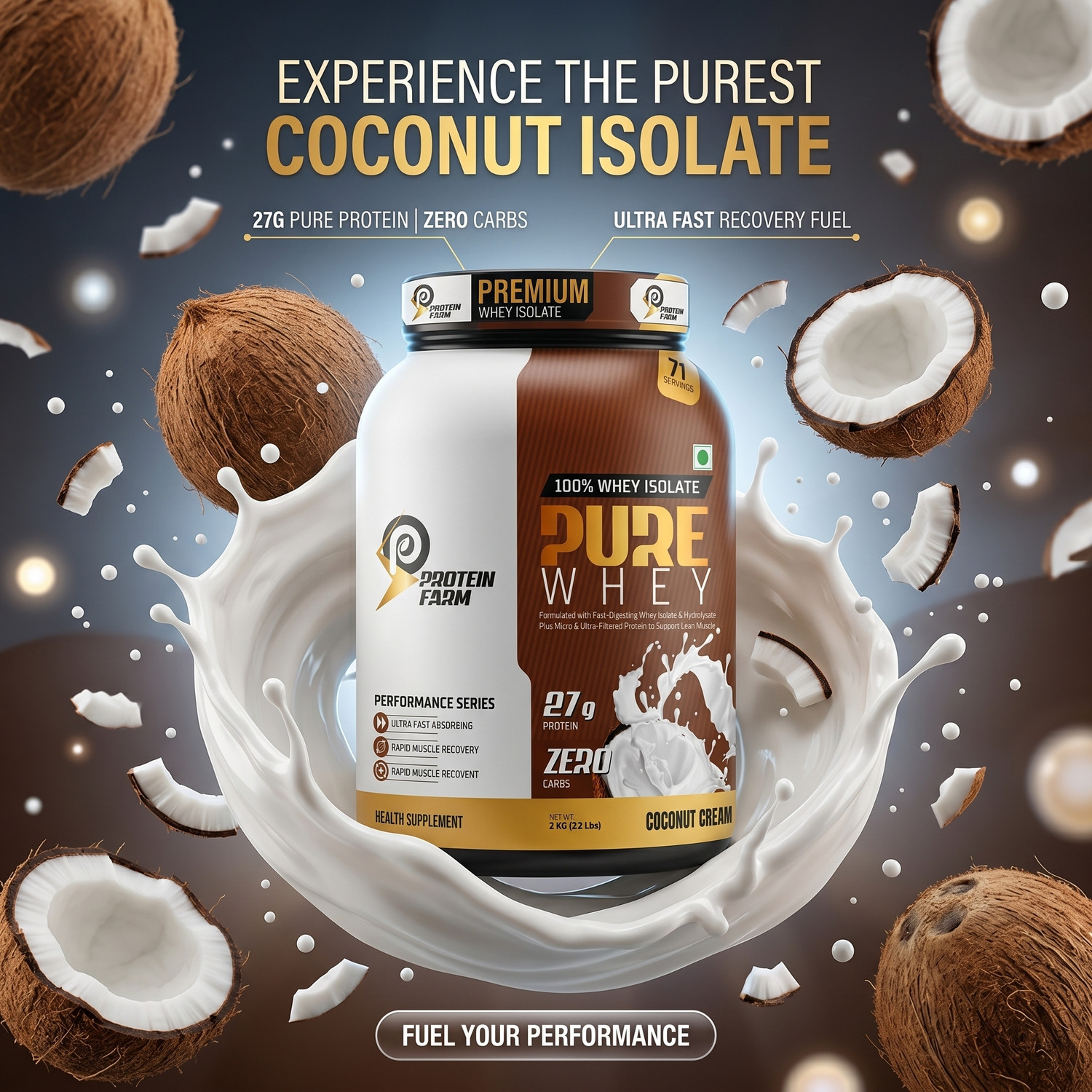 Image of PROTEINFARM PURE WHEY ISOLATE & HYDROLYSED PROTEIN 2KG (0 CARBS , LOW FAT) Whey Protein