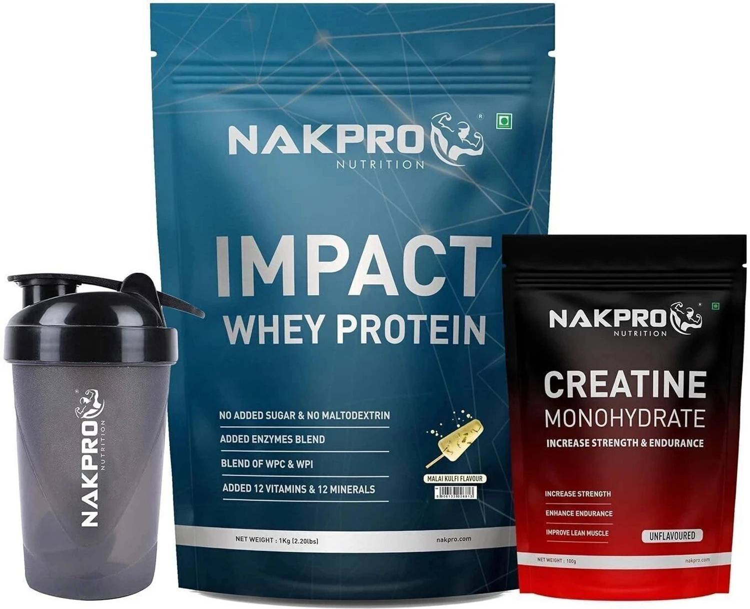 Nakpro Impact Whey Protein 1kg with Creatine & Shaker - Image 1