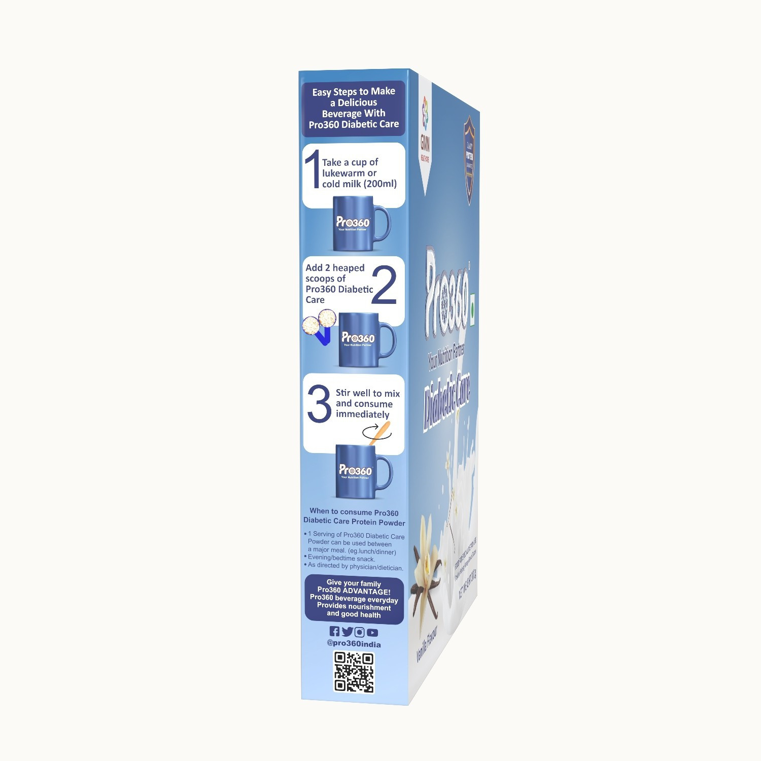 Image of PRO360 Diabetic Care Protein Powder Supplement for Diabetes Patients Vanilla Flavour