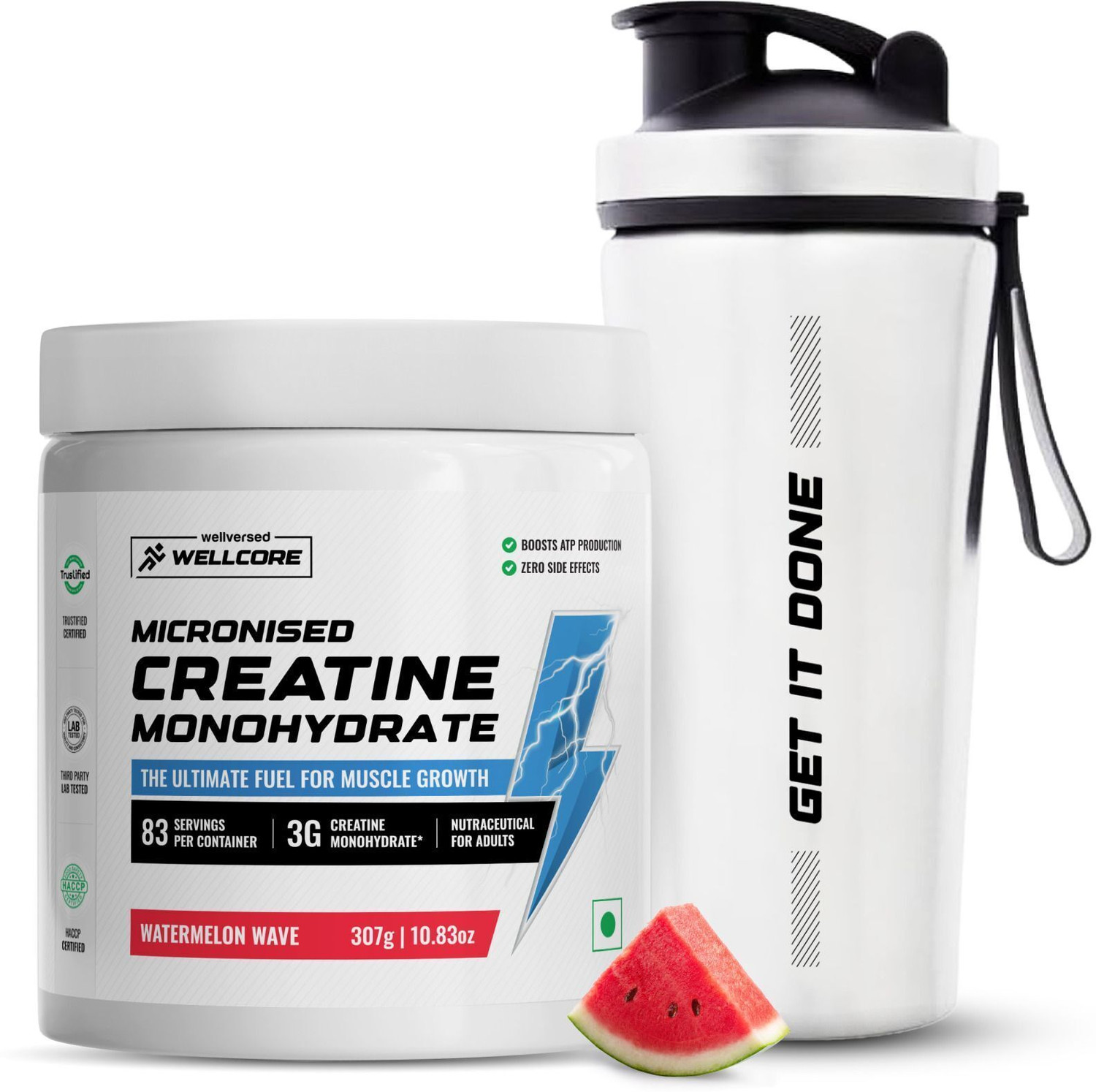 Image of Wellcore Micronised Creatine Monohydrate + Steel Shaker | Trustified Certified Creatine