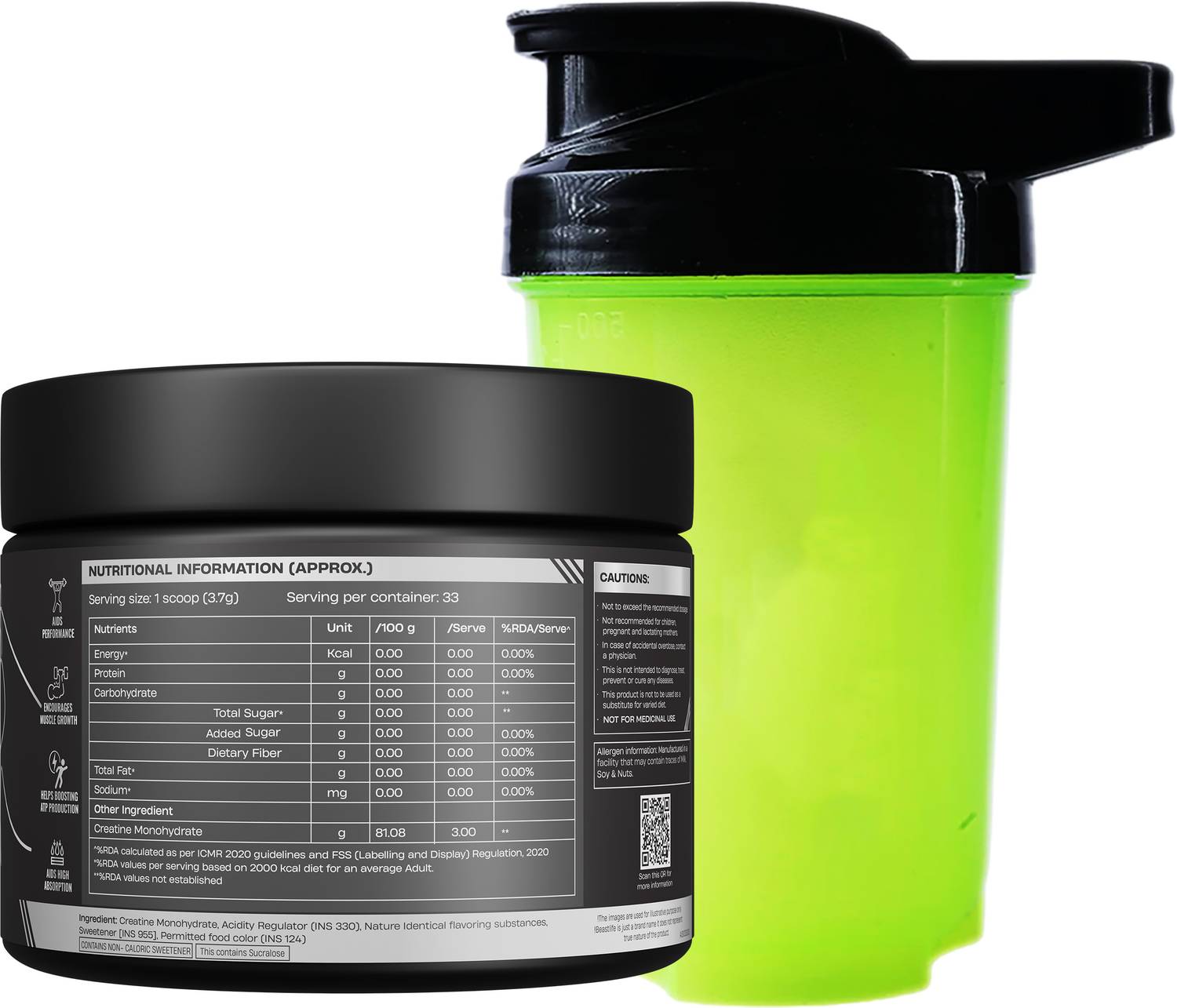 BeastLife Pure Creatine Monohydrate 125g with Shaker - Image 2