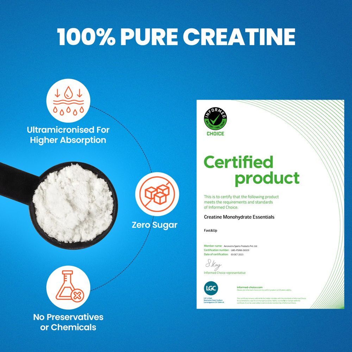 Image of FAST&UP Creatine Monohydrate Essentials | Ultra Micronized | Easy Digestion -33 Servings Protein Blends