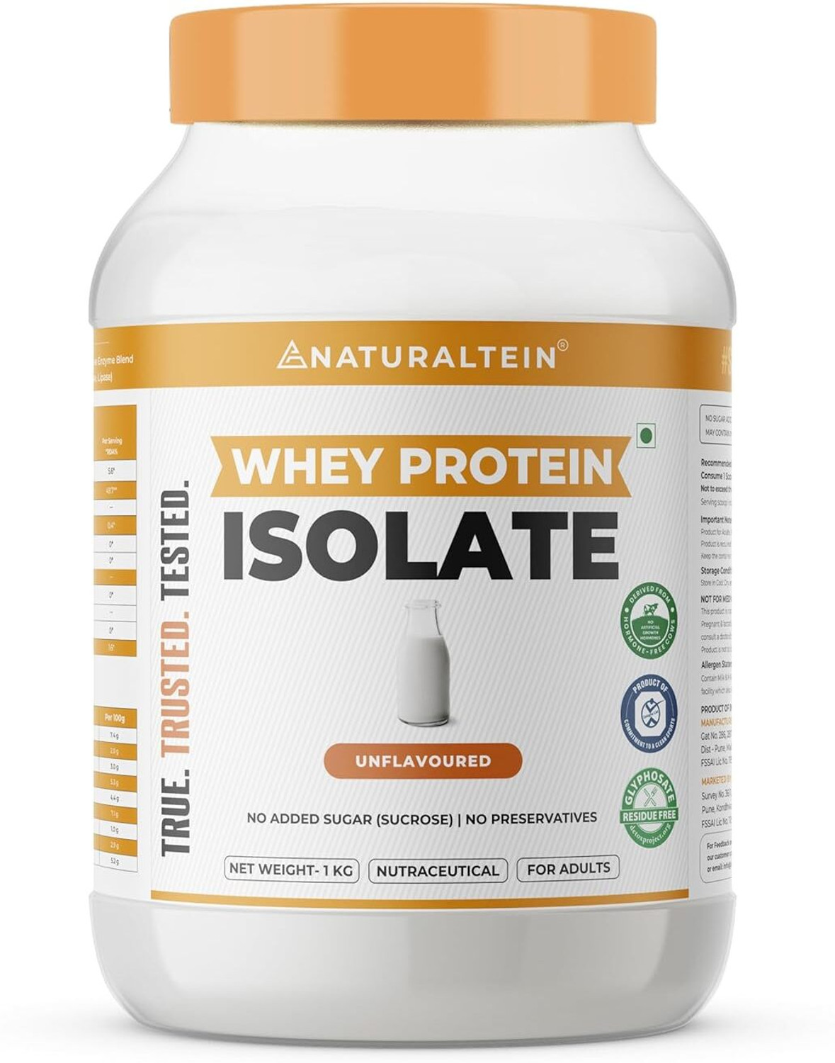 Image of NATURALTEIN Natural Isolate Unflavored | 27g Protein Per Serving | Naturally Sweetened Whey Protein