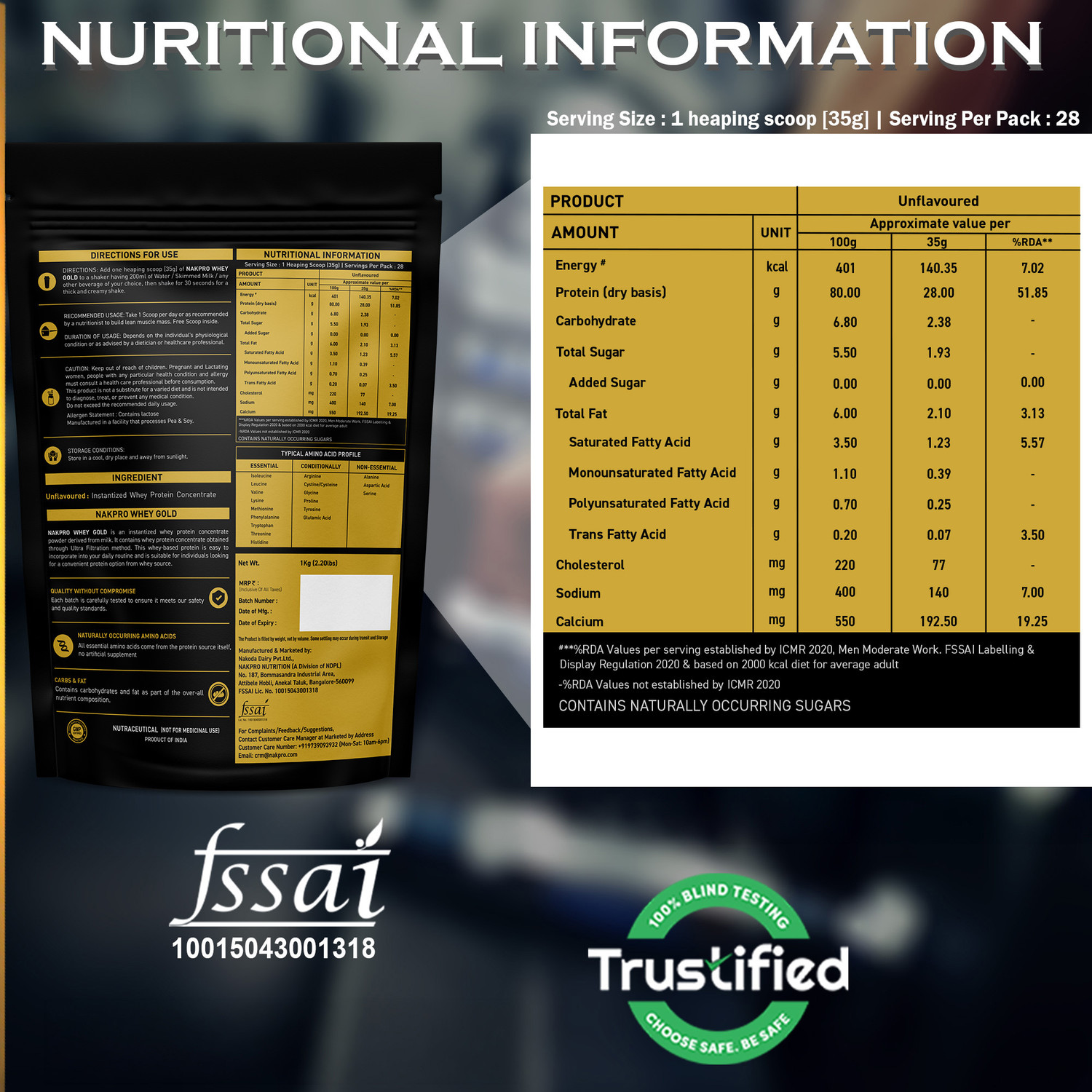 Image of Nakpro GOLD 100% Concentrate Supplement Powder Whey Protein