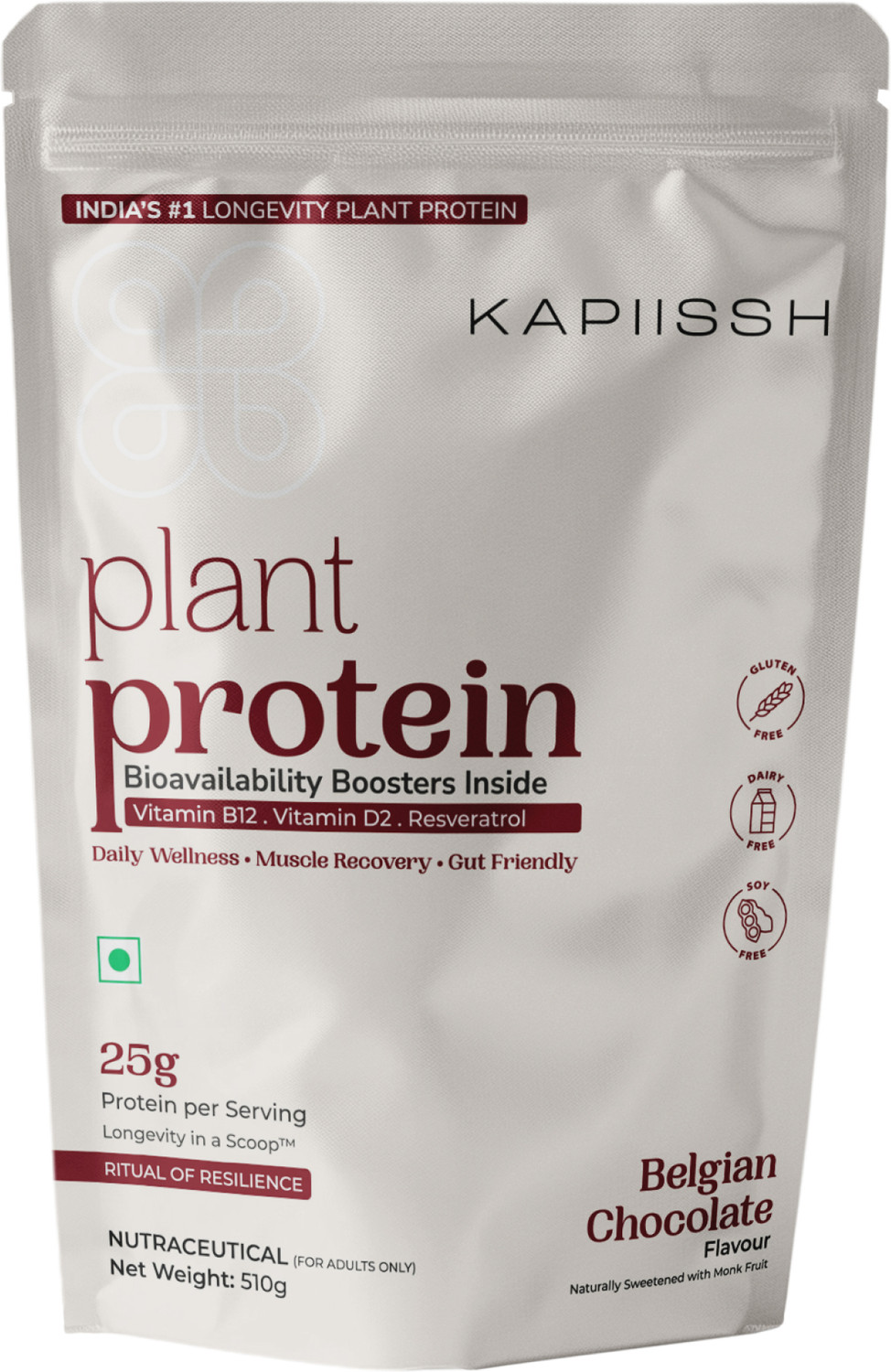 Image of Kapiissh Plant Protein | Vitamin B12, D2 & Resveratrol | 25g Plant-Based Protein