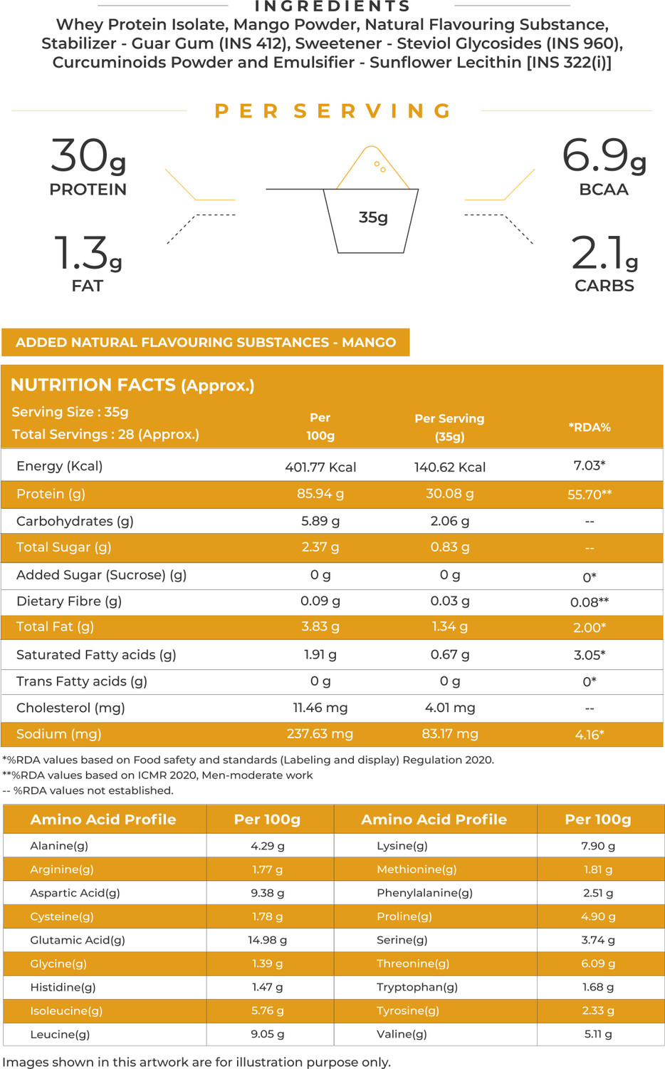 Image of NATURALTEIN Whey Isolate Mango Delight | 30g Protein | Natural & Clean Whey Protein