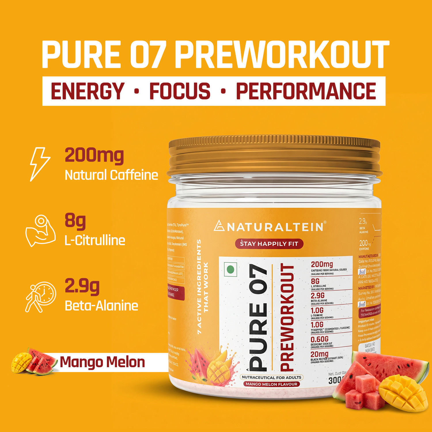 Image of NATURALTEIN PURE-07 Natural and Vegan Pre-Workout Supplement Pre Workout