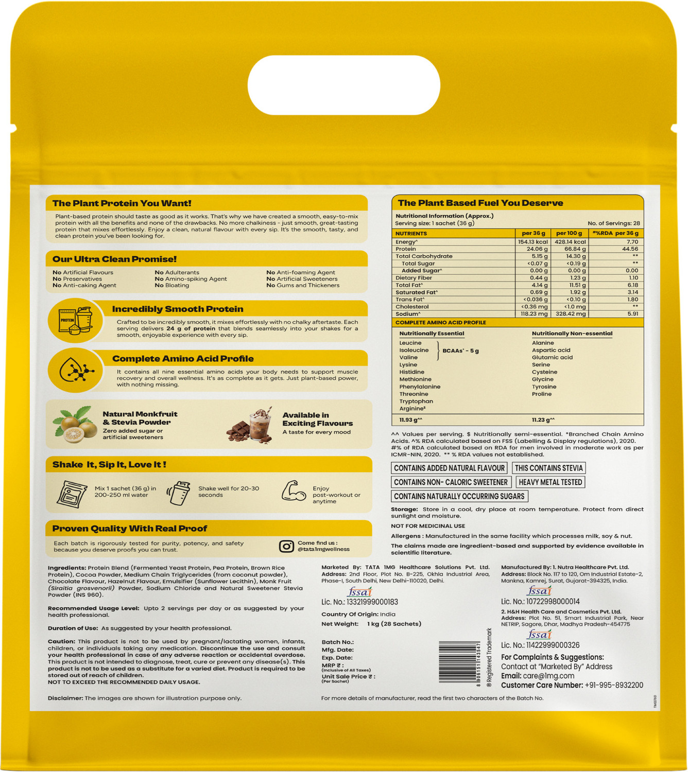 Image of TATA 1mg Ultra Clean Protein Powder - 24g Smooth & Creamy Vegan Protein- 28 sachets Plant-Based Protein