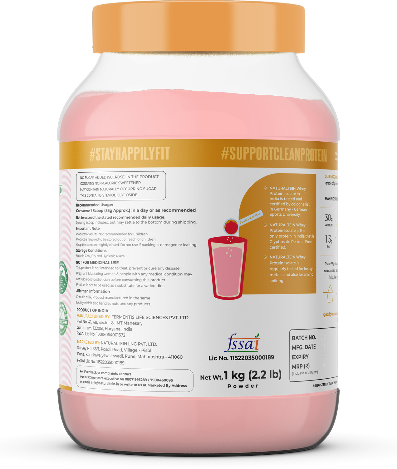 Image of NATURALTEIN Whey Isolate Strawberry Blast | 30g Protein | Natural & Clean Whey Protein