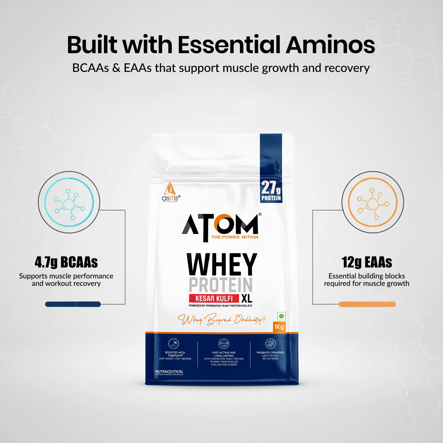 Image of AS-IT-IS Nutrition ATOM Whey Protein XL with Yeast Protein - Supports Recovery & Strength Whey Protein
