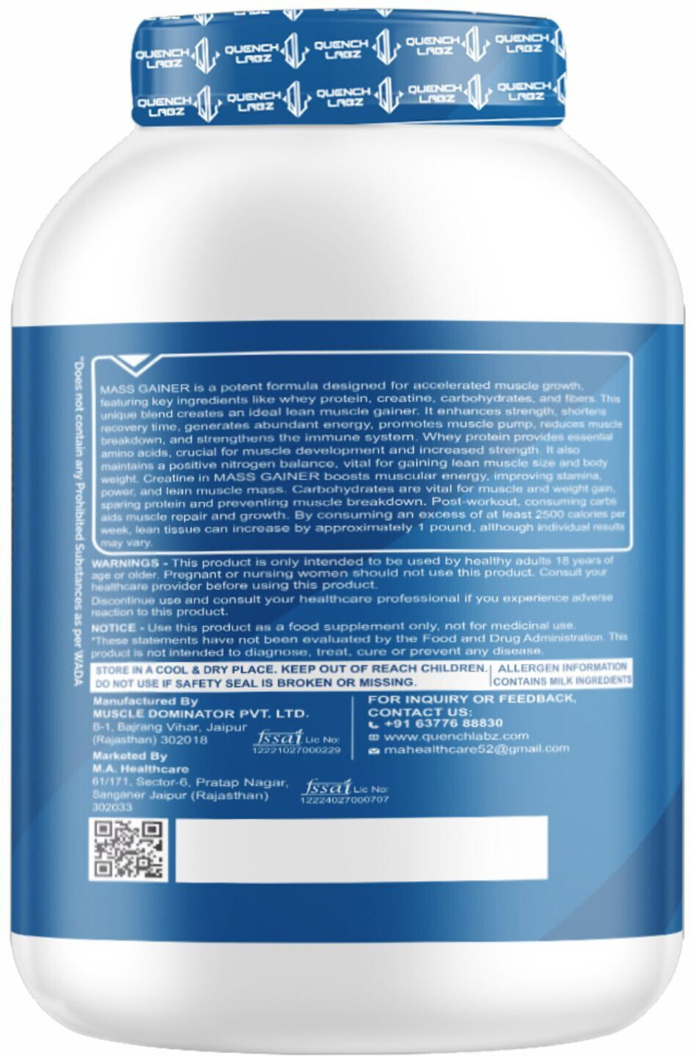 Image of QUENCHLABZ Mass Gainer | High-Calorie Protein Supplement for Weight Gain| Weight Gainers /Mass Gainers