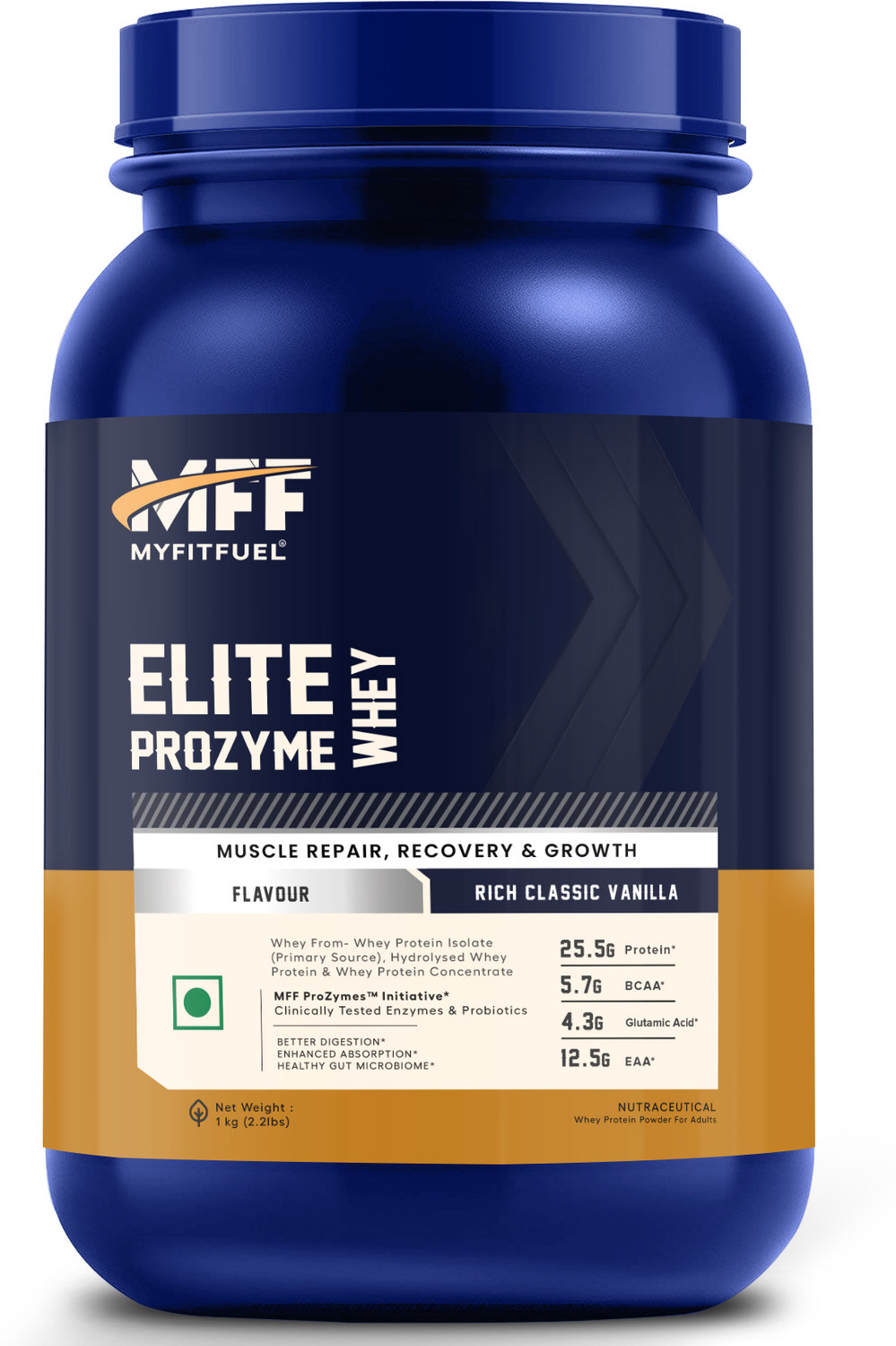 Image of MyFitFuel Elite ProZymes Whey Protein Isolate, Hydrolyzed & More 25.5g Protein, 1KgVanilla Whey Protein