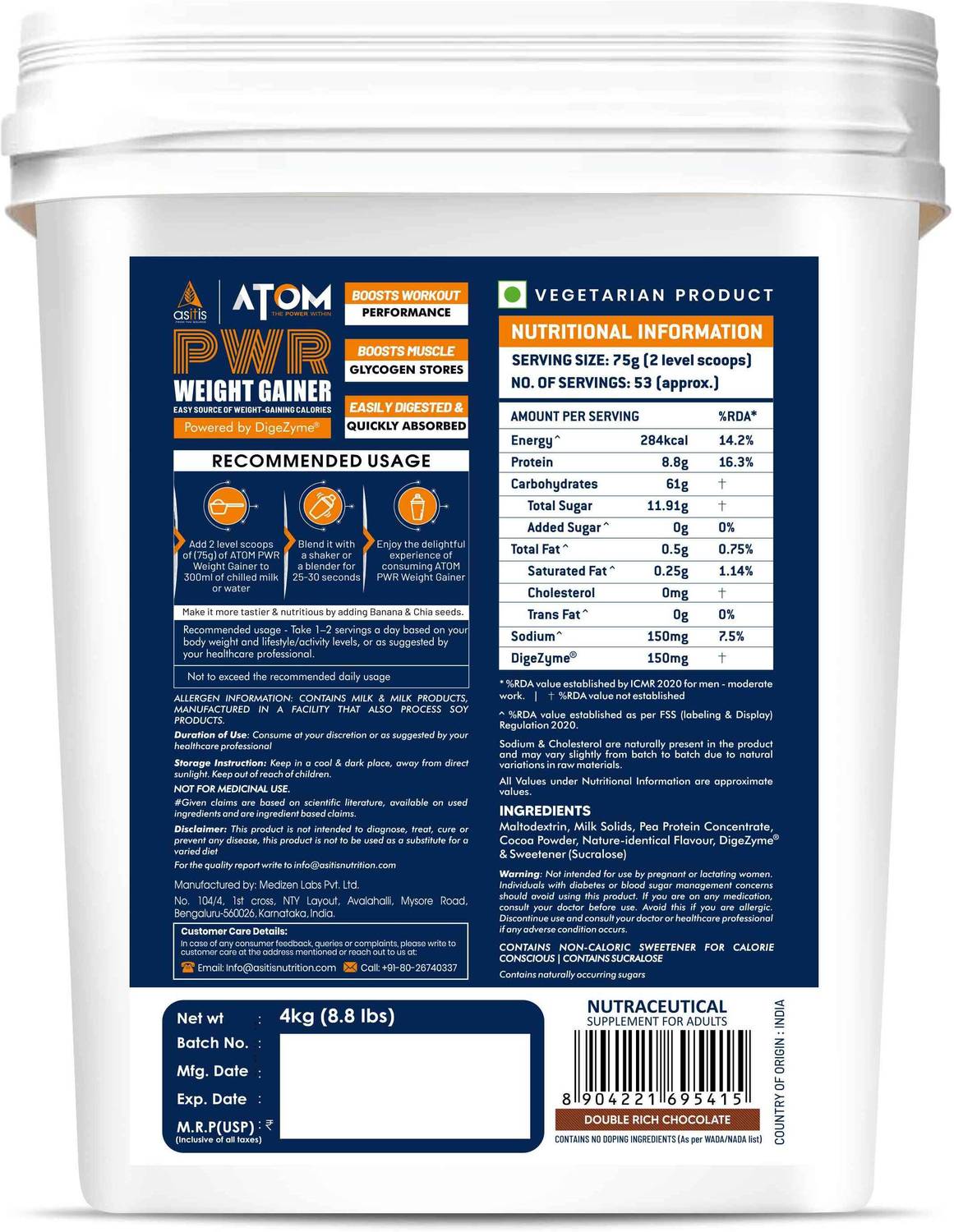 AS-IT-IS Nutrition ATOM Weight Gainer 4kg - Image 4