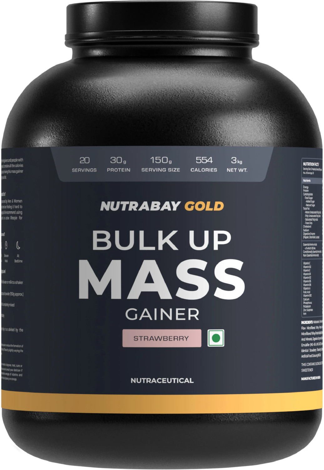 Image of Nutrabay Gold Bulk Mass Gainer, 30g Protein, 554 Calories, Carbs to Protein Blend (3:1) Weight Gainers /Mass Gainers