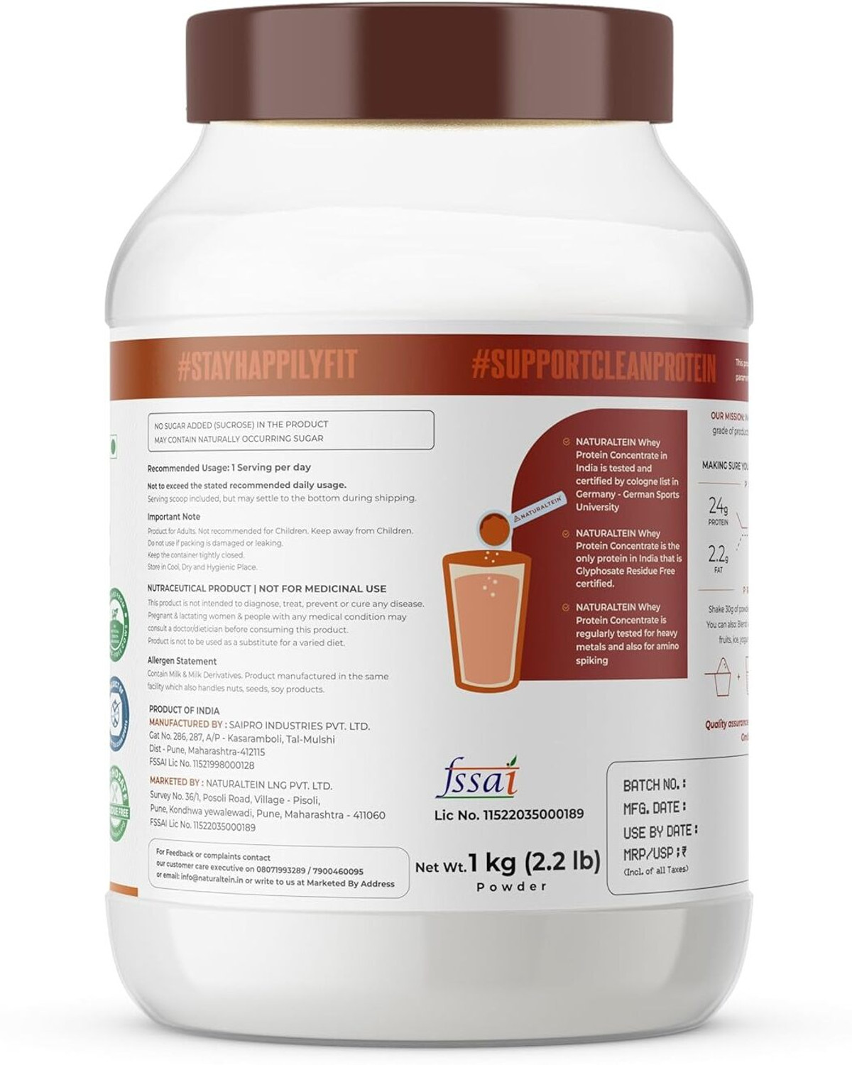 Image of NATURALTEIN Natural Whey Protein Concentrate Unflavoured | 1 kg | No Artificial Sweeteners Whey Protein