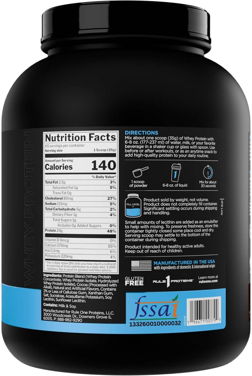 Rule 1 Whey Protein Milk Chocolate 24g 65 Servings - Image 2