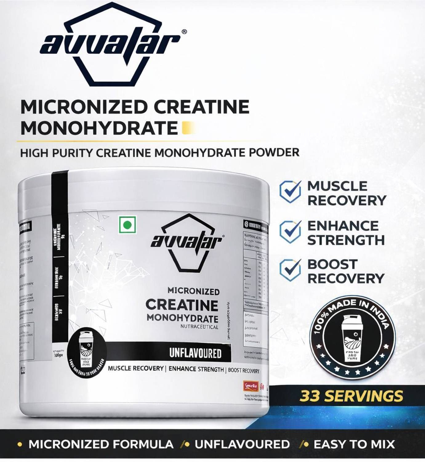 Avvatar Micronised Creatine Monohydrate Creatine