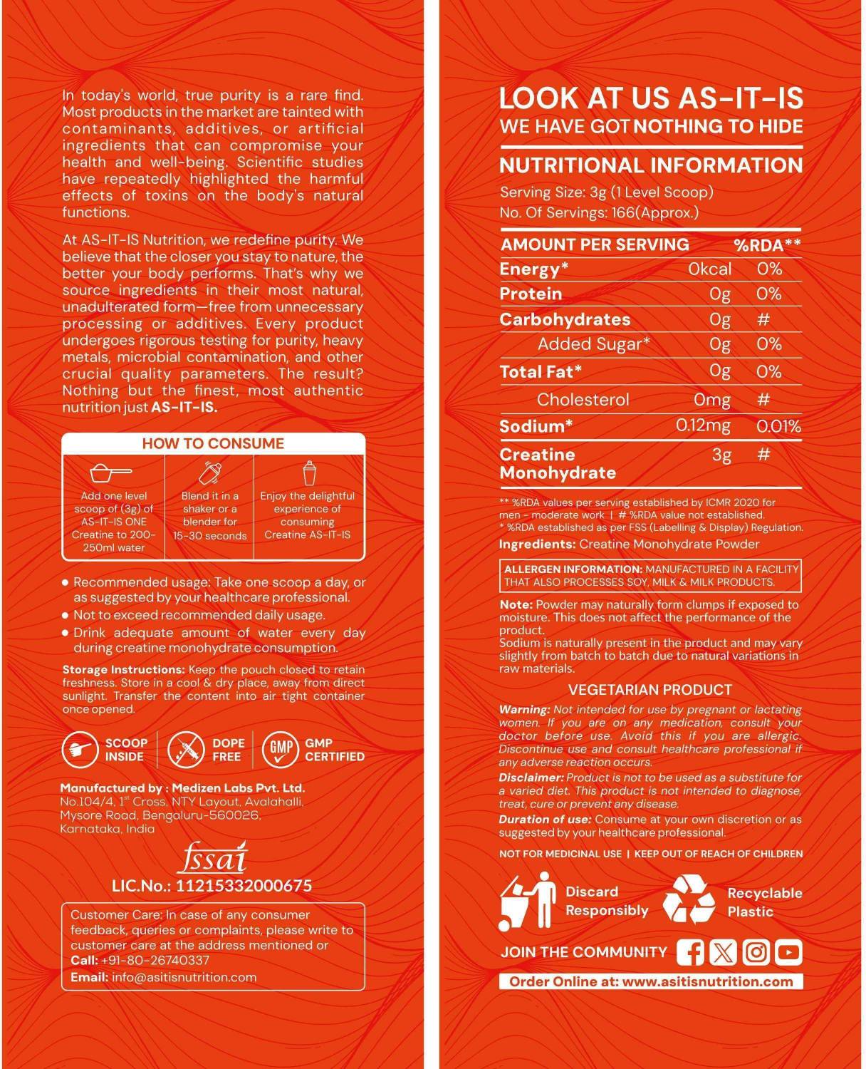 AS-IT-IS Nutrition One Monohydrate Creatine 250g - Image 5