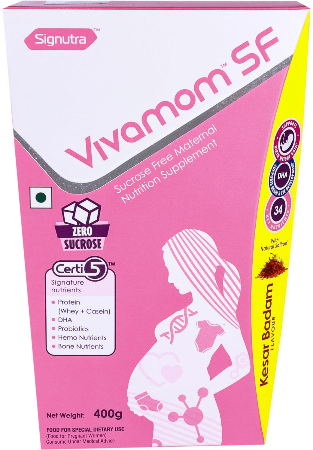 Image of vivamom SF Sucrose Free Maternal Nutrition Supplement Nutrition (400 g, Kesar Badam Whey Protein
