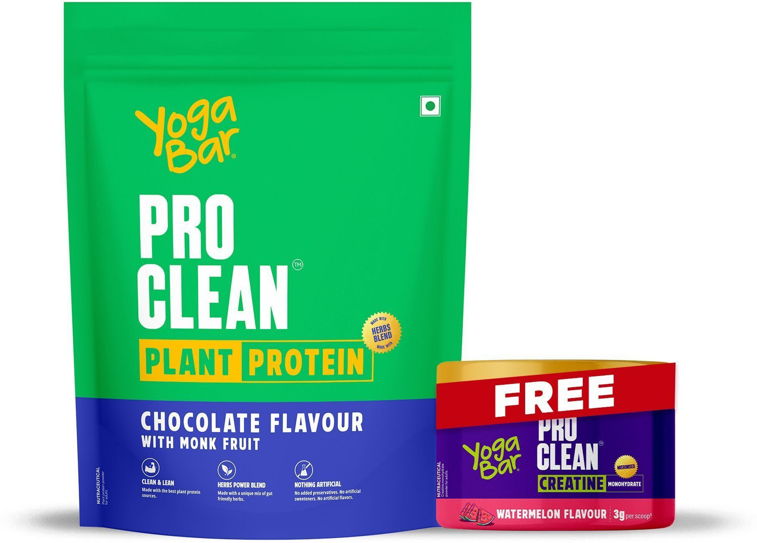 Image of Yogabar ProClean Plant Protein Chocolate (FREE Creatine 114g) - 25g Protein Per Serve Protein Blends
