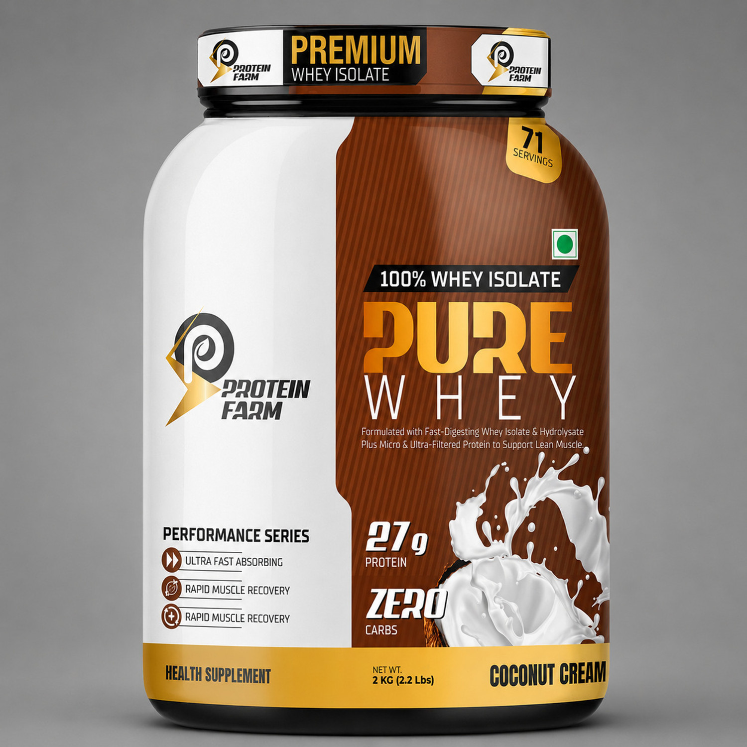 Image of PROTEINFARM PURE WHEY ISOLATE & HYDROLYSED PROTEIN 2KG (0 CARBS , LOW FAT) Whey Protein