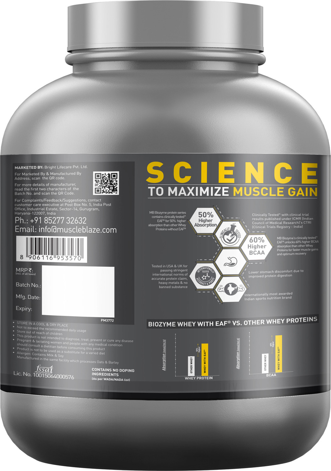 Image of MUSCLEBLAZE Biozyme Performance Whey Protein Powder & Micronised Creatine Monohydrate CreAMP Whey Protein