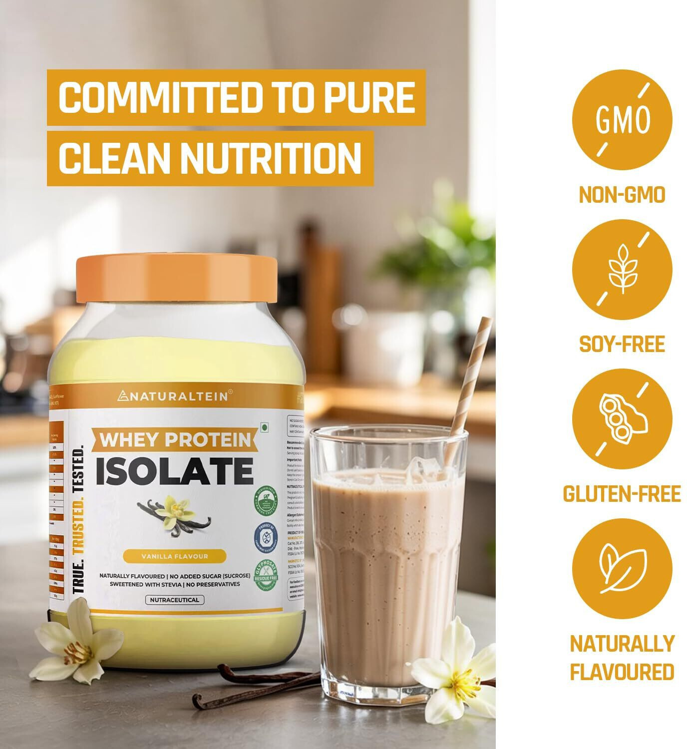 Image of NATURALTEIN Natural Whey Protein Isolate. Naturally Flavoured, No Artificial Sweeteners. Whey Protein