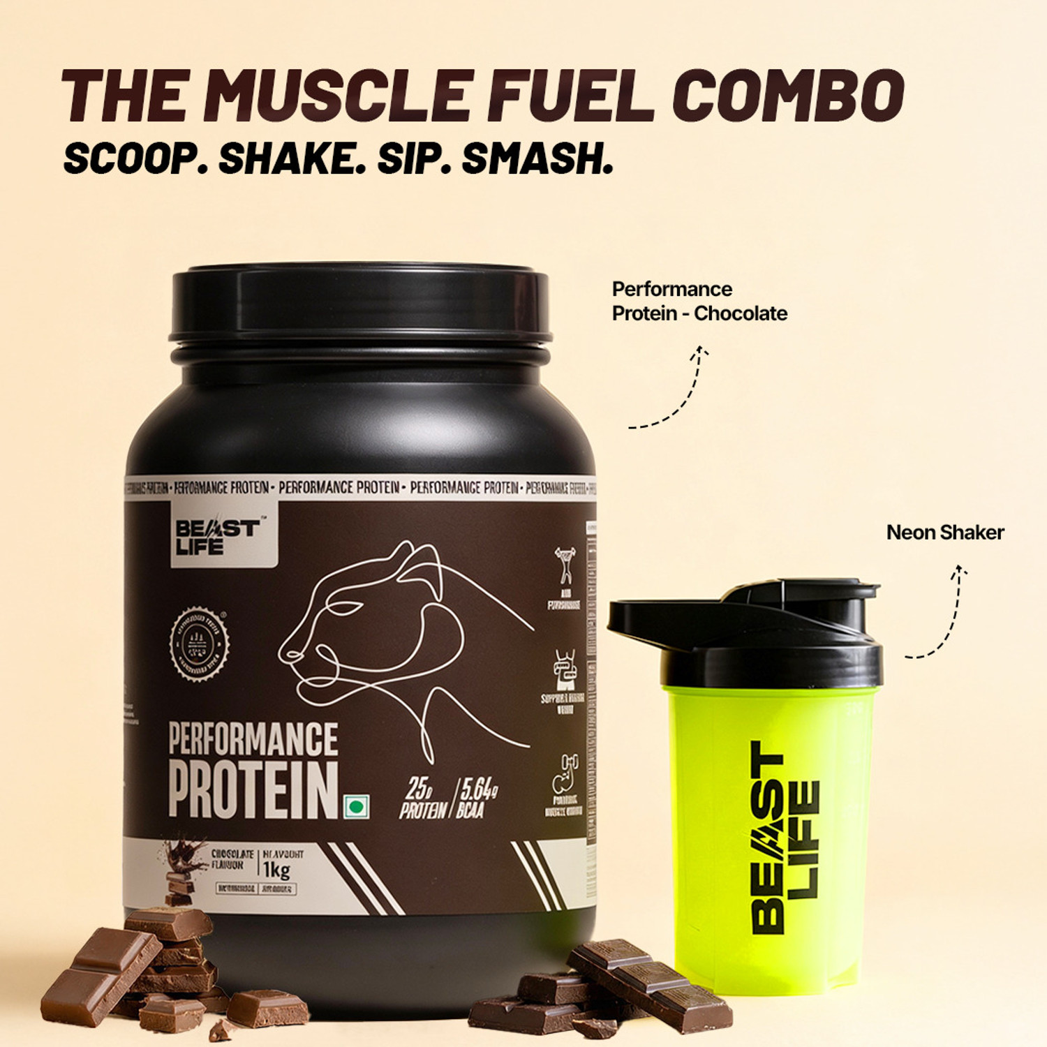 Image of BeastLife Performance Protein Powder with Shaker- 25g Protein, 5.64g BCAA- Yeast Protein Yeast Protein