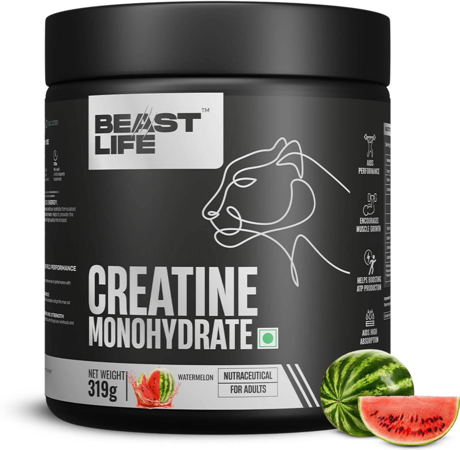 BeastLife Creatine Monohydrate | 86 Servings | NABL Lab Tested | Micronised Creatine Creatine