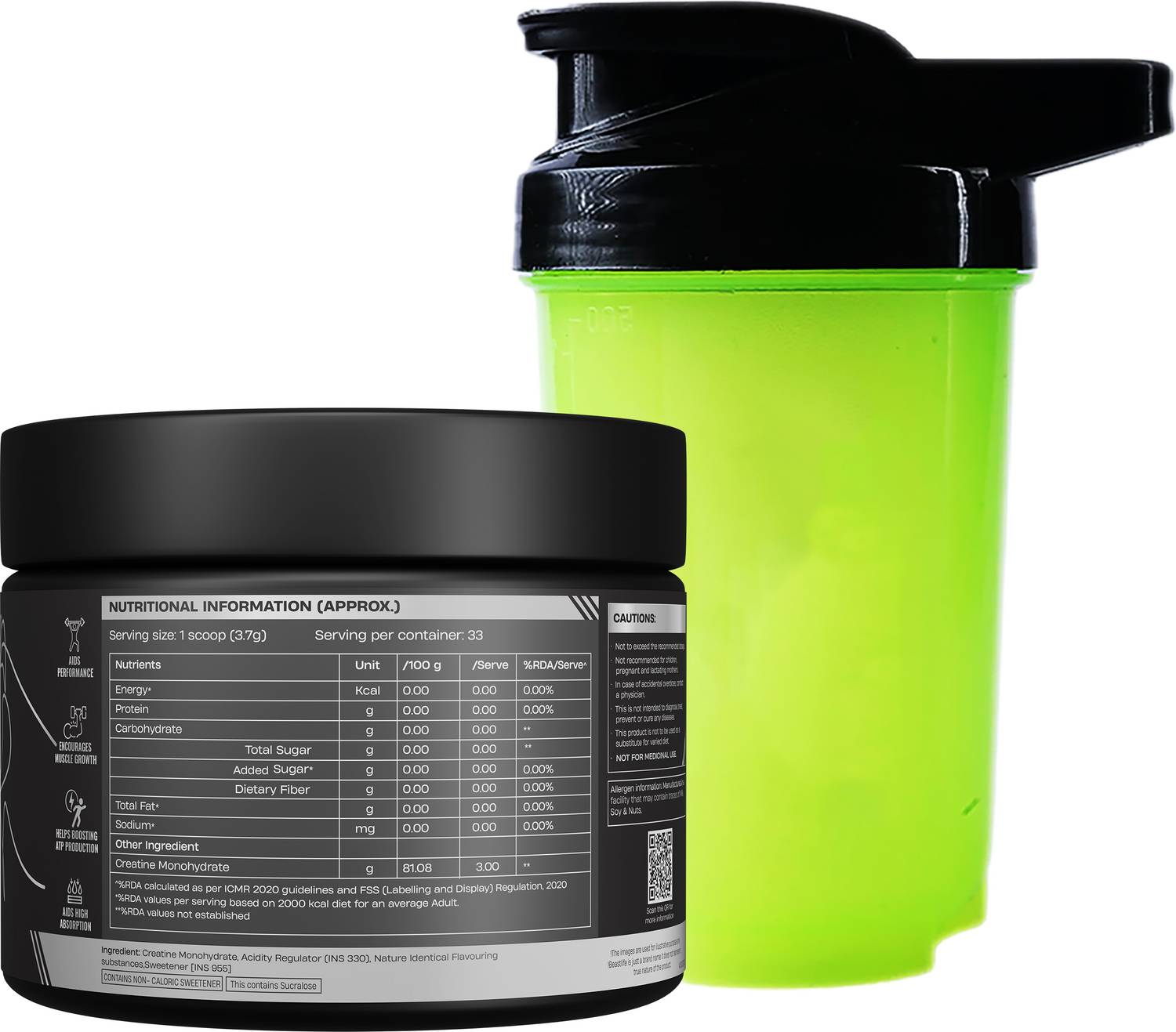 BeastLife Pure Creatine Monohydrate 125g with Shaker - Image 2