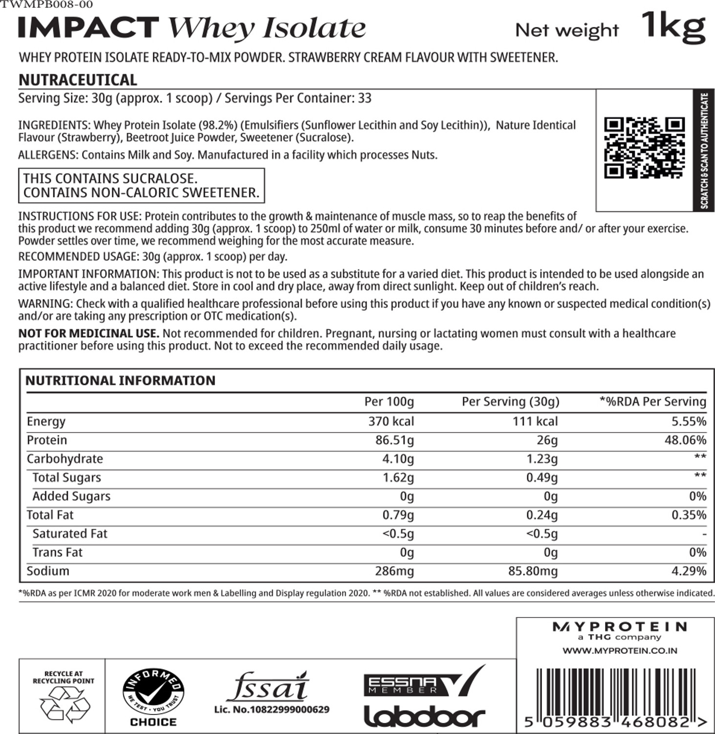 Image of Myprotein Impact Whey Isolate, Strawberry Cream Whey Protein
