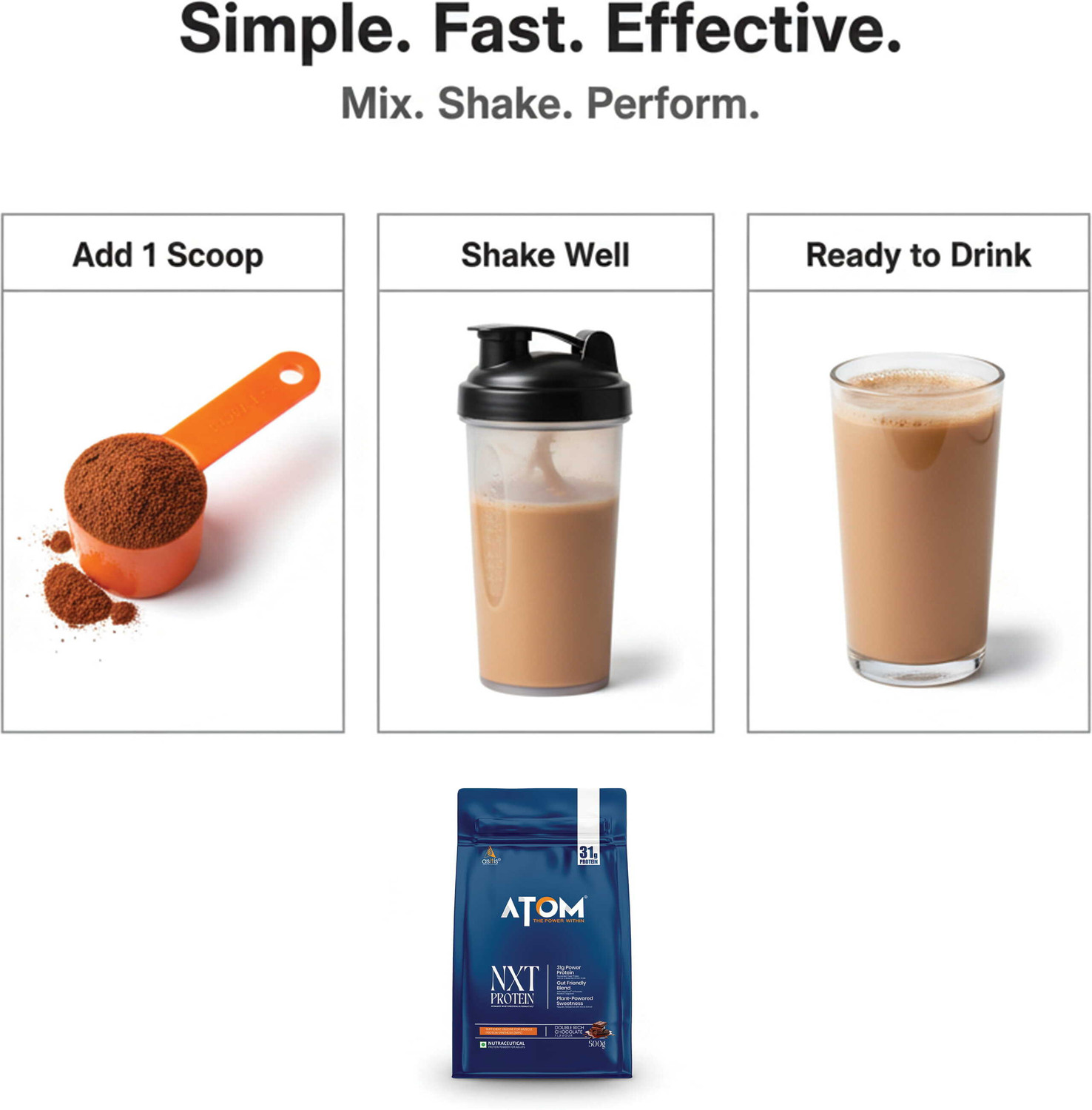 Image of AS-IT-IS Nutrition ATOM NXT Protein - Yeast Protein with DigeZyme, for Muscle Growth & Strength Plant-Based Protein (500 g, Double Rich chocolate)