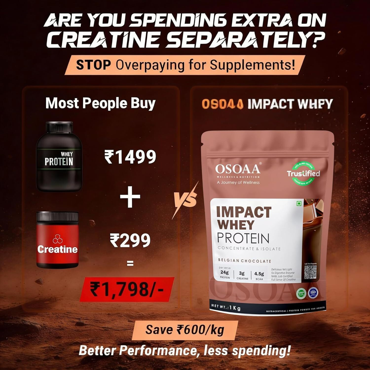 Image of Osoaa Impact whey Protein with Shaker (Trustified) Whey Protein