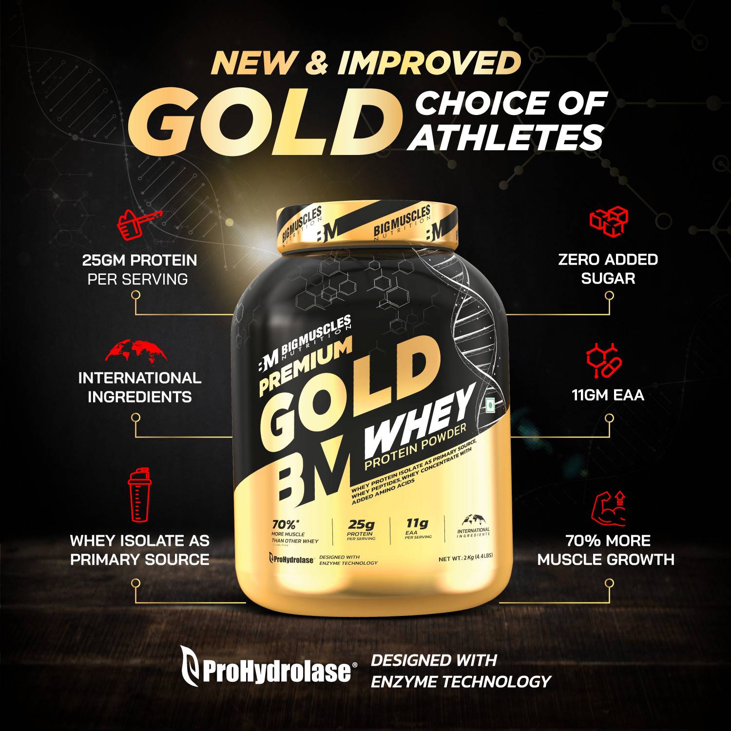 BIGMUSCLES Premium Gold Whey Protein 1 kg - Image 3
