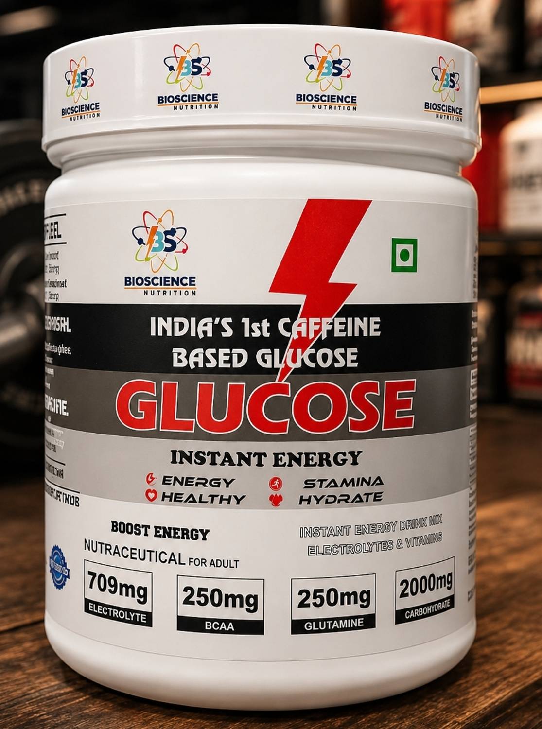 Bioscience Nutrition Glucose Instant Energy Powder with Electrolytes, BCAA, Glutamine & Caffeine BCAA