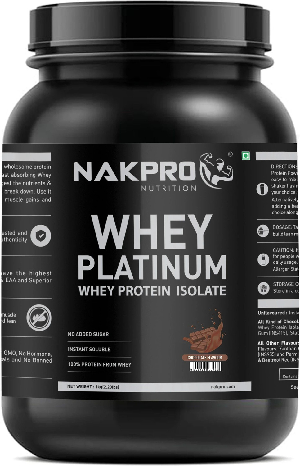 Nakpro Platinum Whey Protein Isolare, Jar - 28g Protein, Trustified Certified Whey Protein