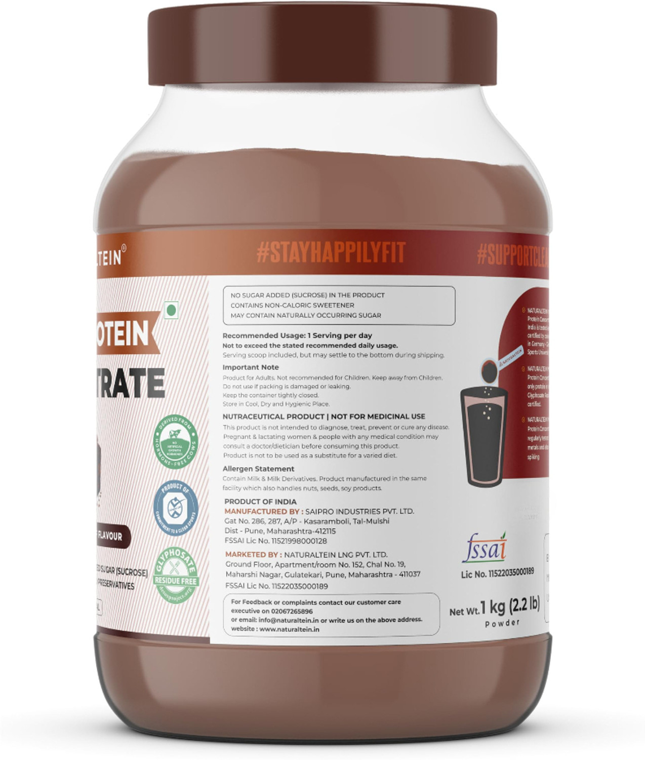Image of NATURALTEIN Natural Whey Protein Concentrate Chocolate Bis Coff| 1 kg | Naturally Flavored Whey Protein