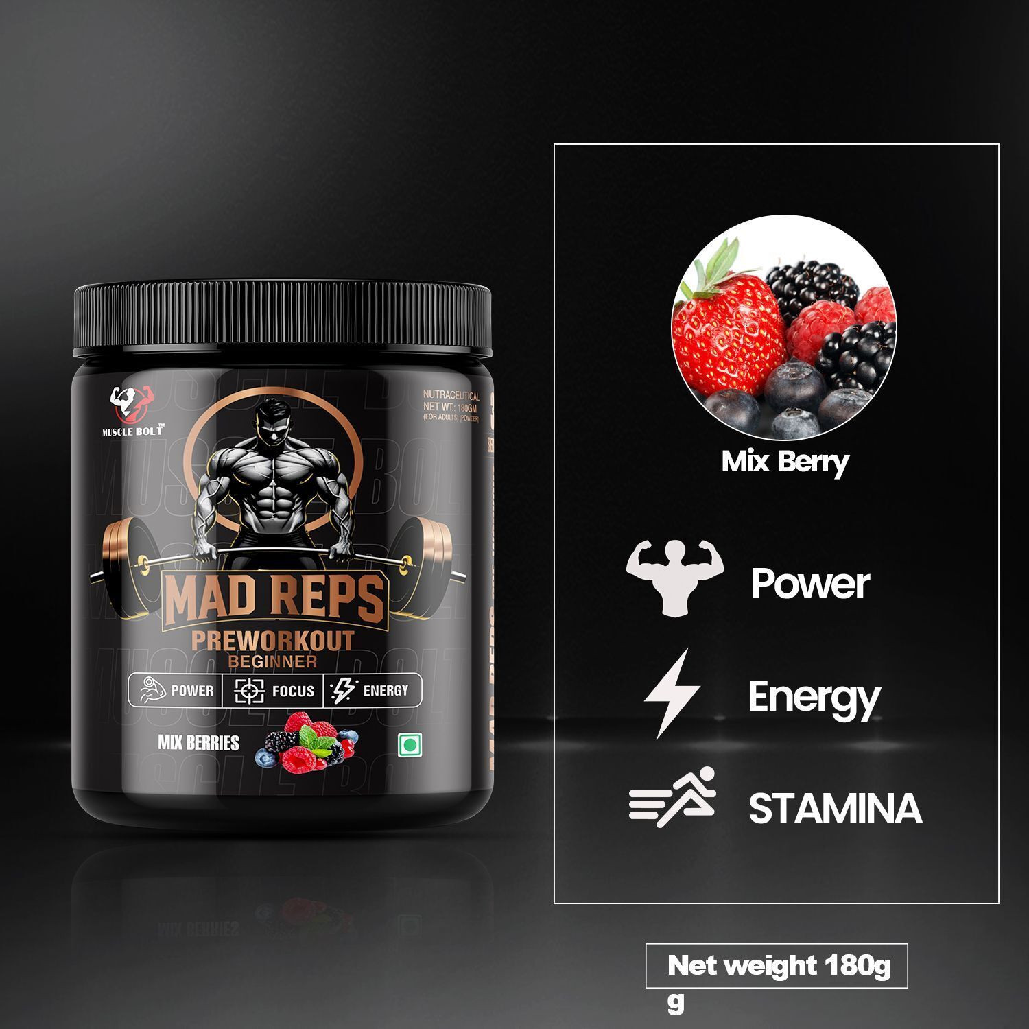 Image of MUSCLEBOLT Beginners Pre-Workout Supplement Creatine Monohydrate,Beta-Alanine,30 Servings Pre Workout