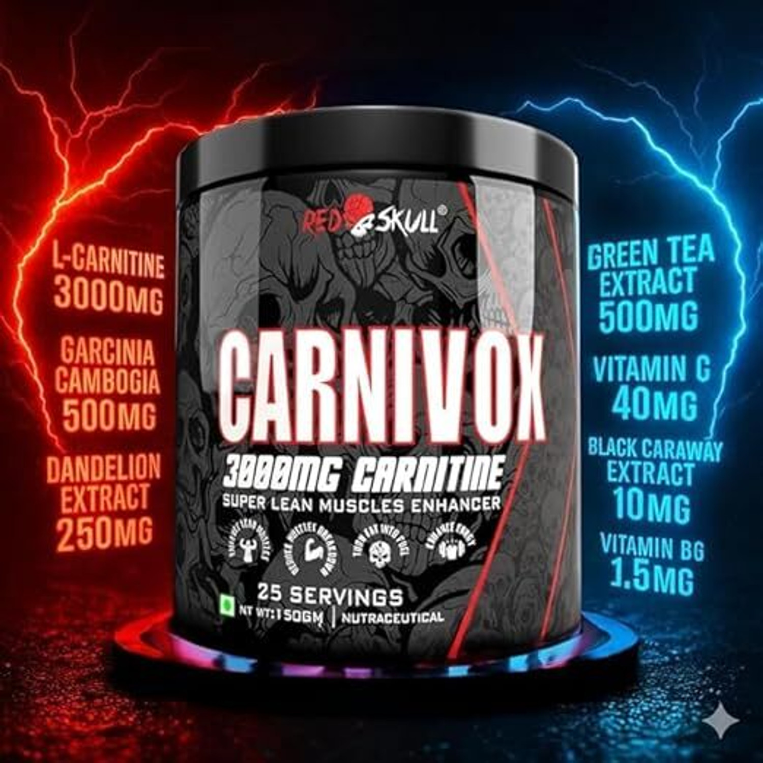 Image of redskull nutrition CARNIVOX 3000MG L CARNITINE |Triple Strength Formula |Fast-Acting for Fat Loss Pre Workout