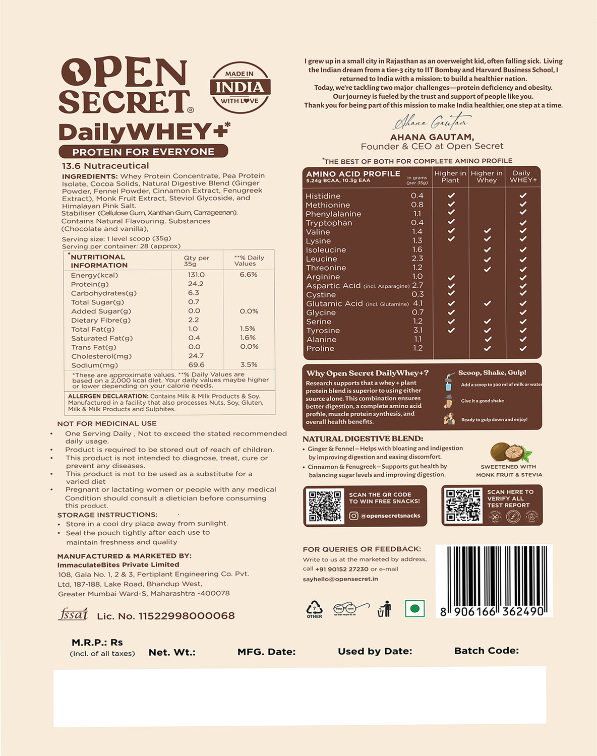 Image of OPEN SECRET India's 1st Whey+ Protein Powder - Complete Protein with Whey and Plant Protein Blends