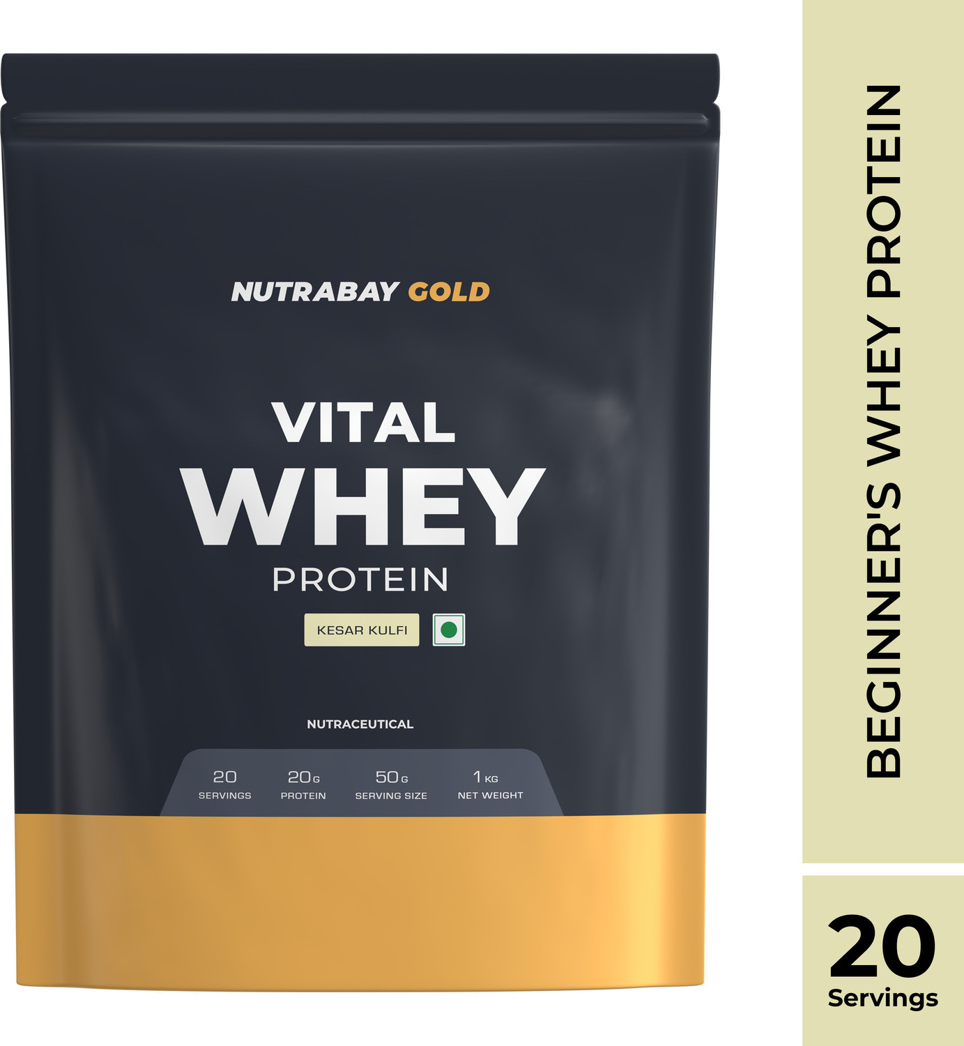 Image of Nutrabay Gold Vital Whey Protein for Beginners, 20.4g Protein- 1kg, Kesar Kulfi Whey Protein