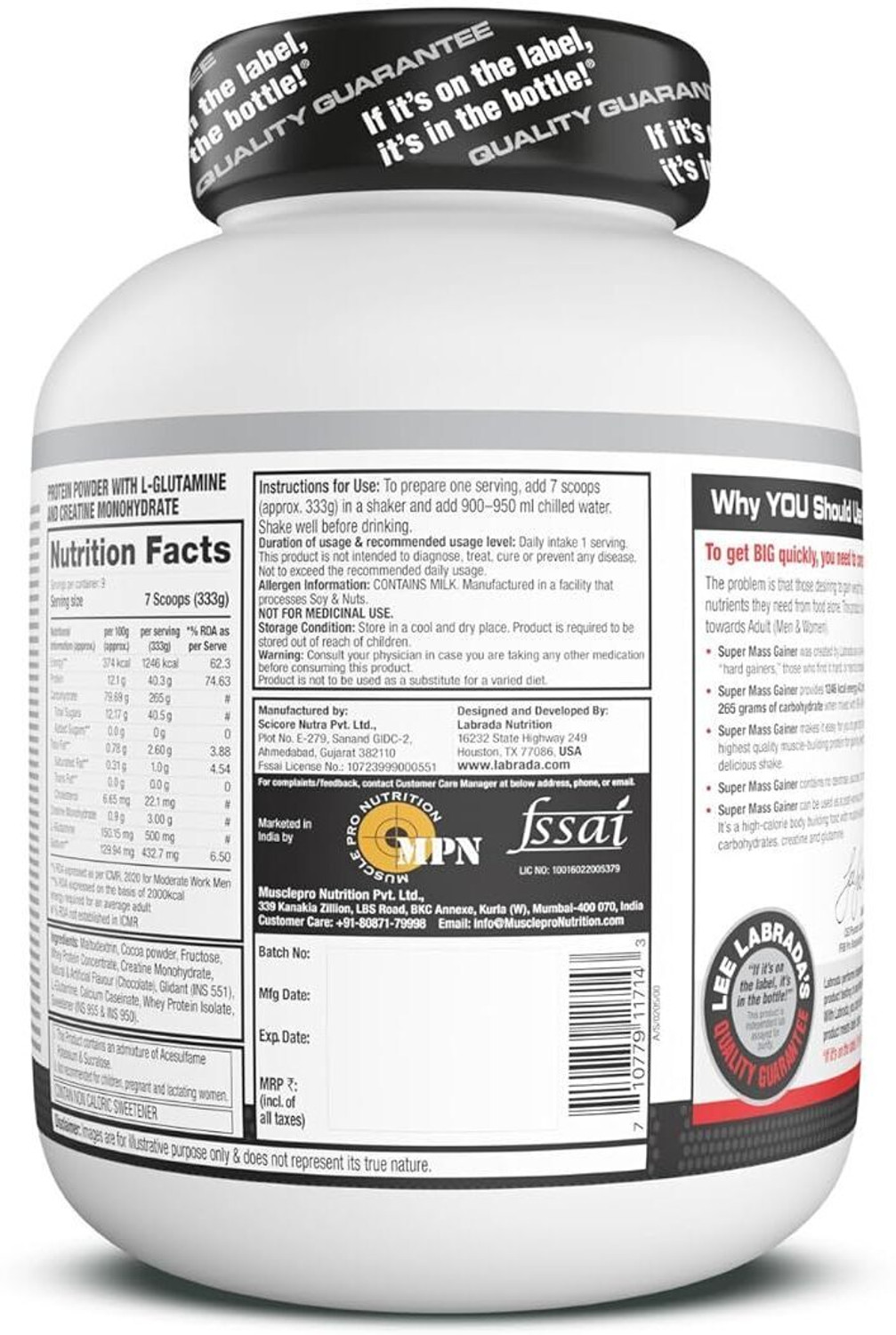 Image of Labrada nutrition Super Mass Gainer 3kg |(Triple Rich Chocolate) Weight Gainers /Mass Gainers