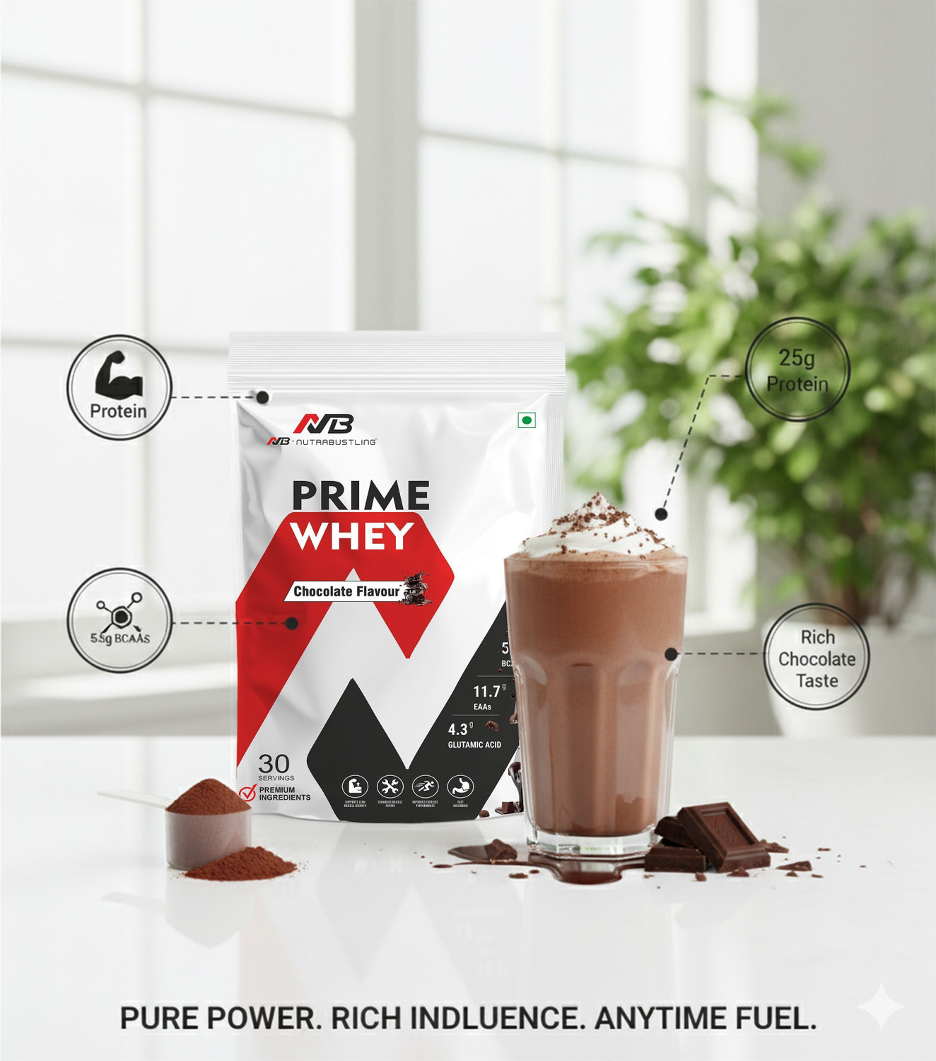 Image of Nutrabustling Prime Whey Protien Supplement Powder, 25g Protein Per Scoop Whey Protein