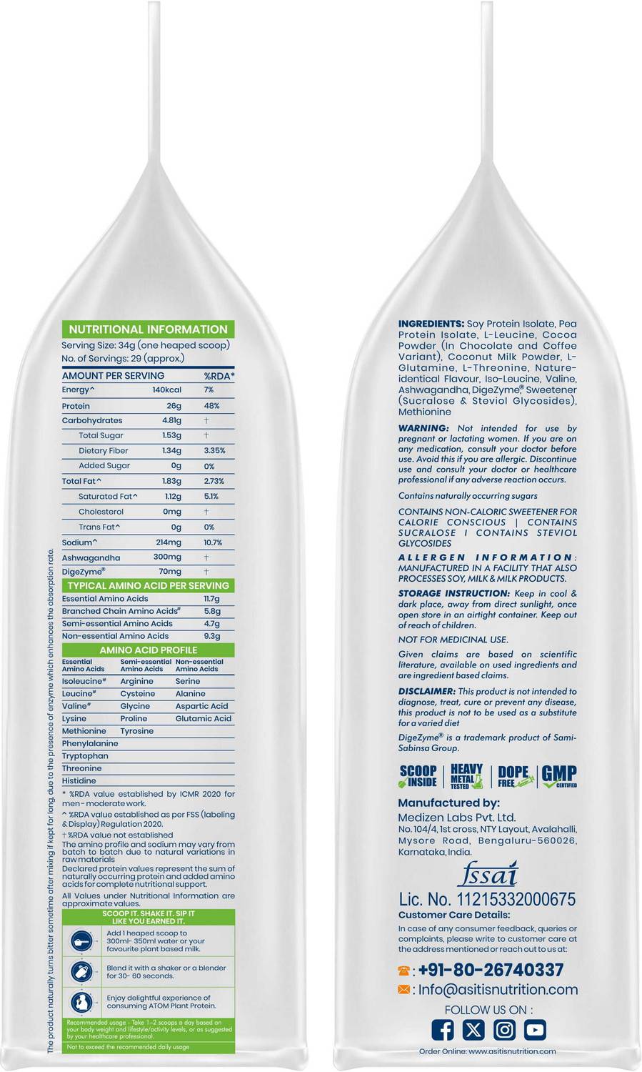 AS-IT-IS Nutrition ATOM Plant Protein 500g - Image 2