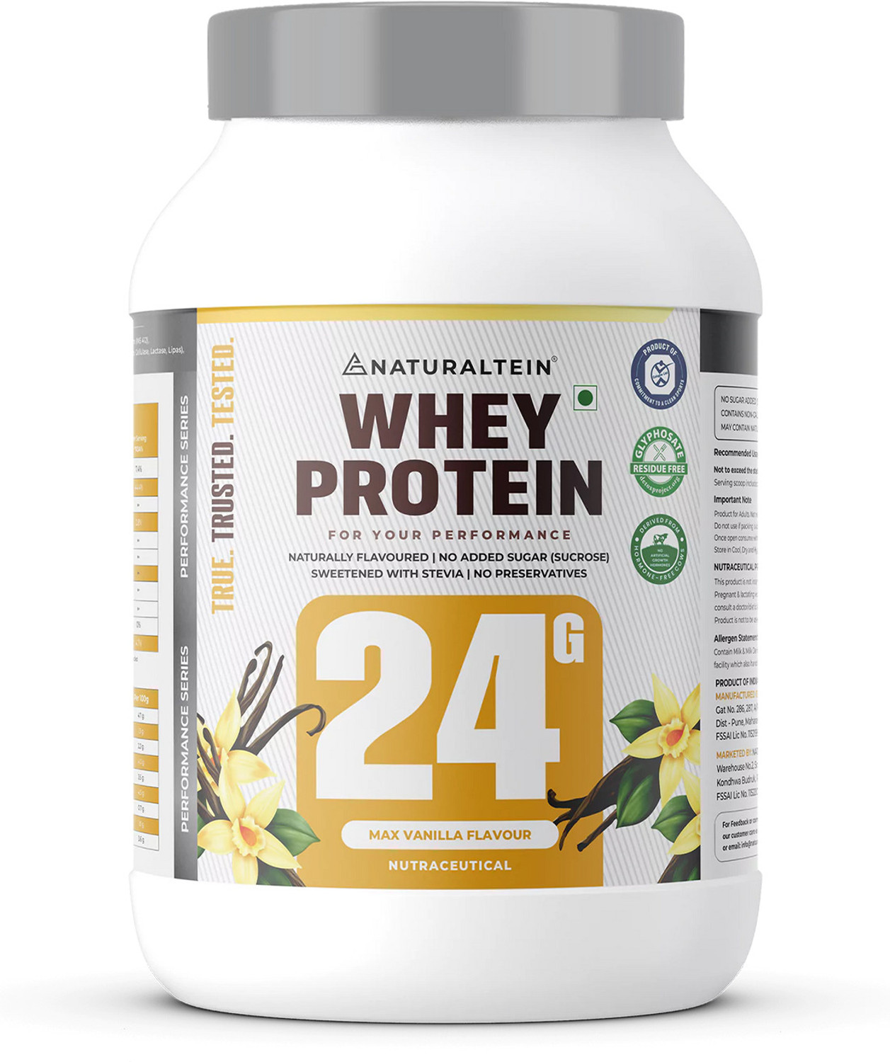 Image of NATURALTEIN Natural Whey 1kg| Max Vanilla| 24g Protein| Stevia| Gluten & Soy Free Whey Protein