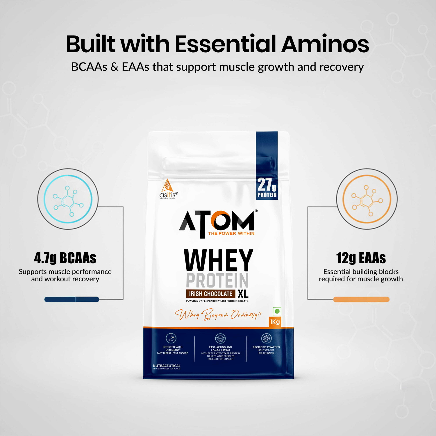 Image of AS-IT-IS Nutrition ATOM Whey Protein XL with Yeast Protein - Supports Recovery & Strength Whey Protein